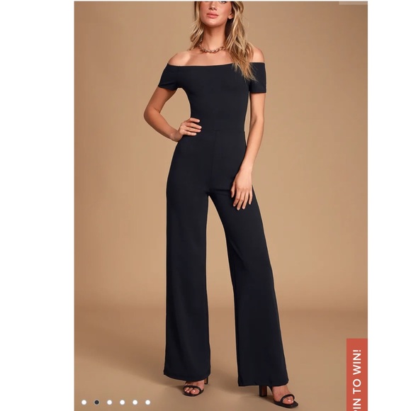 Black Off the Shoulder Jumpsuit - Picture 1 of 3